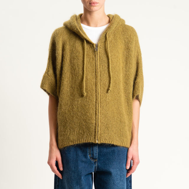 Dixie- Maglia misto cashmere con cappuccio - olio