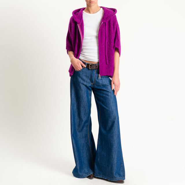 Dixie- Maglia misto cashmere con cappuccio - ortensia