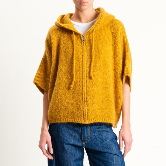 Dixie- Maglia misto cashmere con cappuccio - Senape