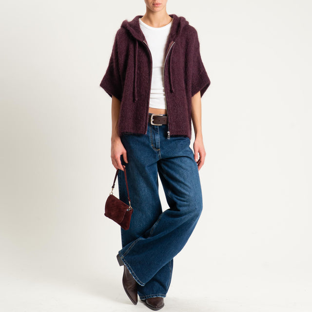 Dixie- Maglia misto cashmere con cappuccio - prugna