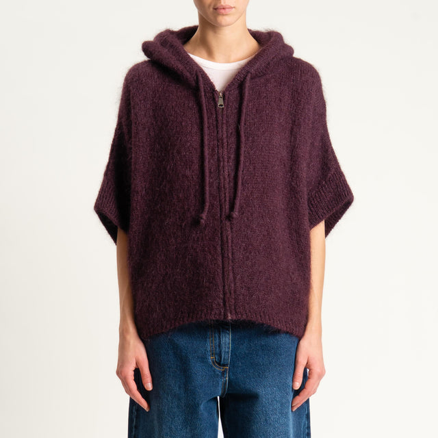 Dixie- Maglia misto cashmere con cappuccio - prugna