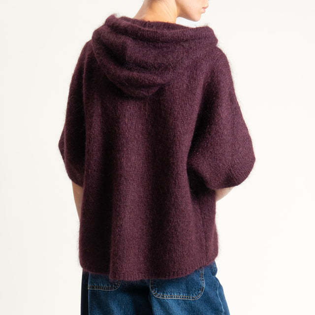 Dixie- Maglia misto cashmere con cappuccio - prugna