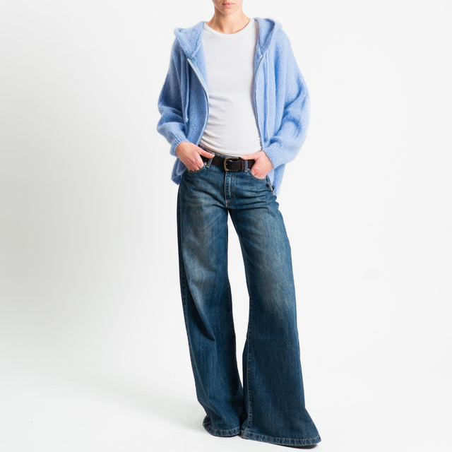 Dixie-Maglia misto lana con cappuccio - celeste