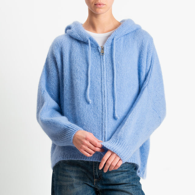 Dixie-Maglia misto lana con cappuccio - celeste