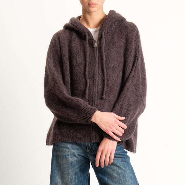 Dixie-Maglia misto lana con cappuccio - moro