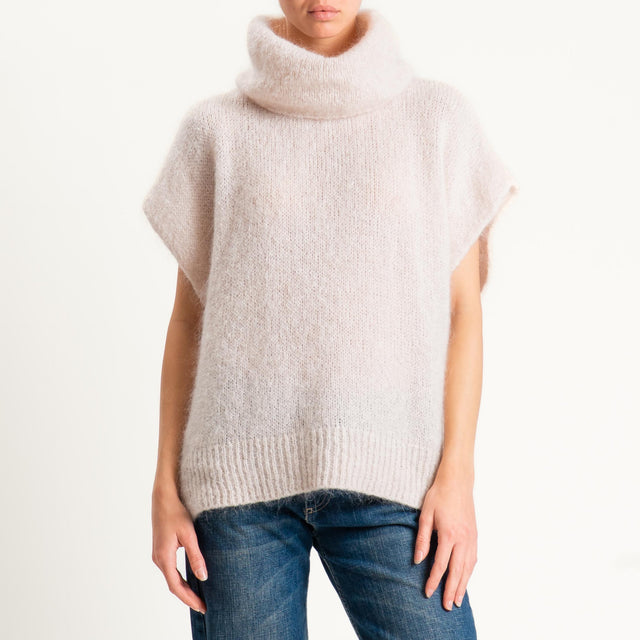 Dixie-Maglia mohair smanicata collo alto - rosa