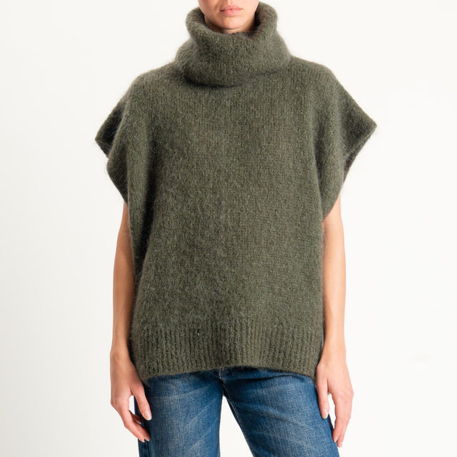 Dixie-Maglia mohair smanicata collo alto - militare