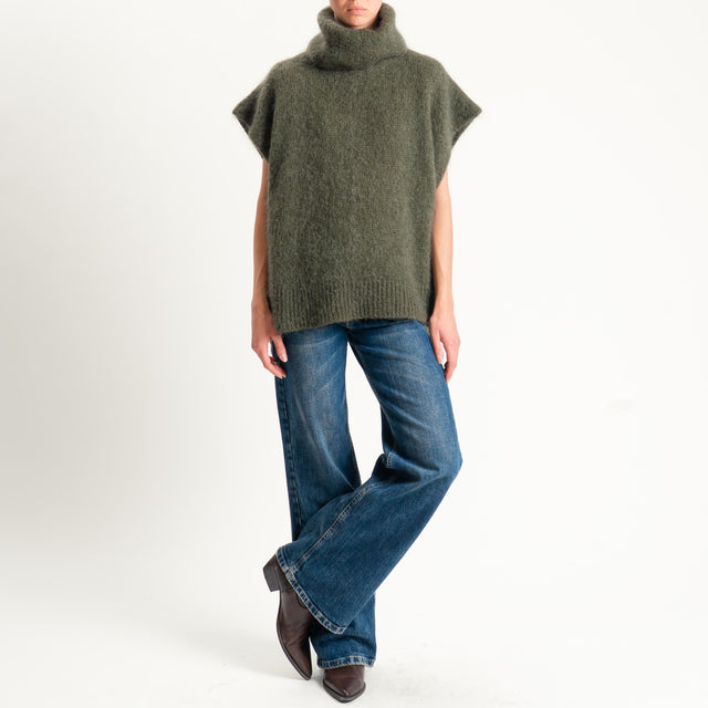 Dixie-Maglia mohair smanicata collo alto - militare
