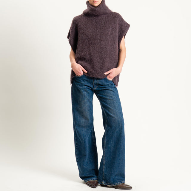 Dixie-Maglia mohair smanicata collo alto - marrone