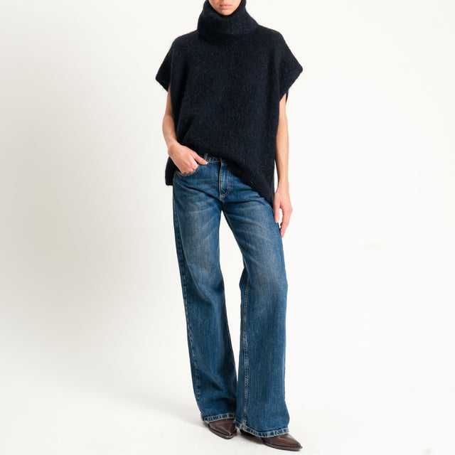 Dixie-Maglia mohair smanicata collo alto - nero