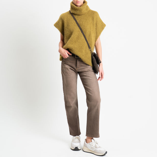 Dixie-Maglia mohair smanicata collo alto - olio