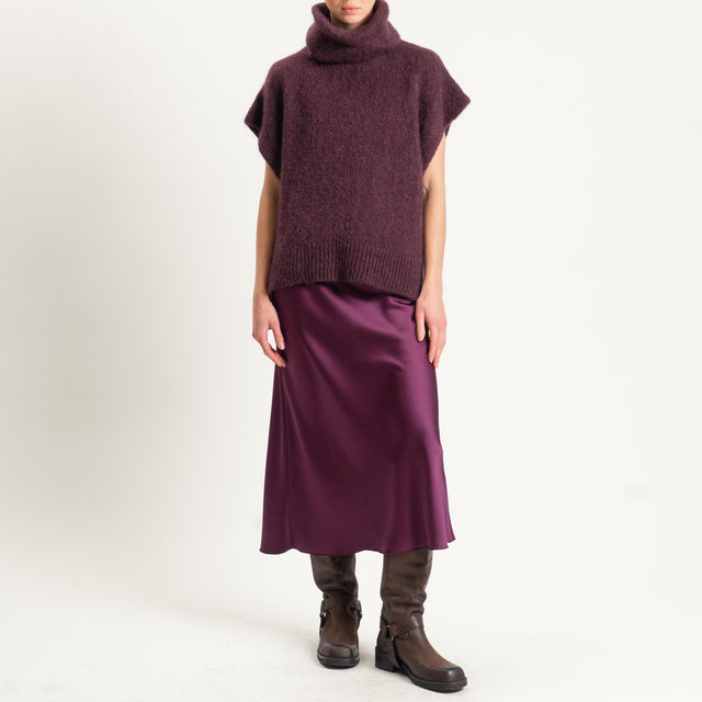 Dixie-Maglia mohair smanicata collo alto - prugna