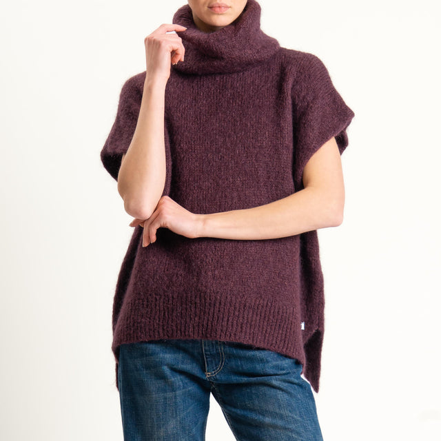 Dixie-Maglia mohair smanicata collo alto - prugna