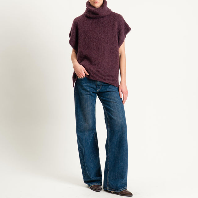 Dixie-Maglia mohair smanicata collo alto - prugna