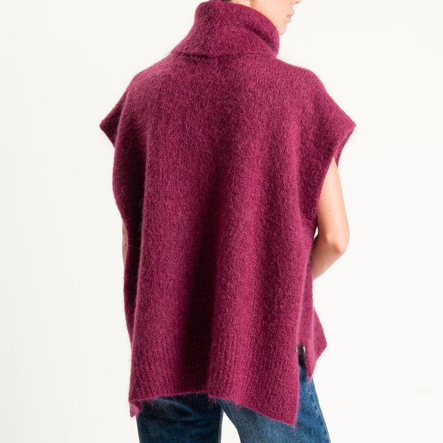 Dixie-Maglia mohair smanicata collo alto - vino