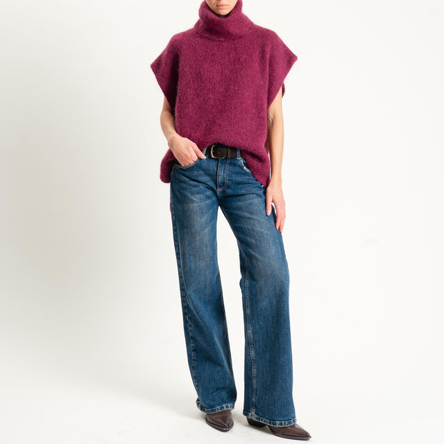 Dixie-Maglia mohair smanicata collo alto - vino