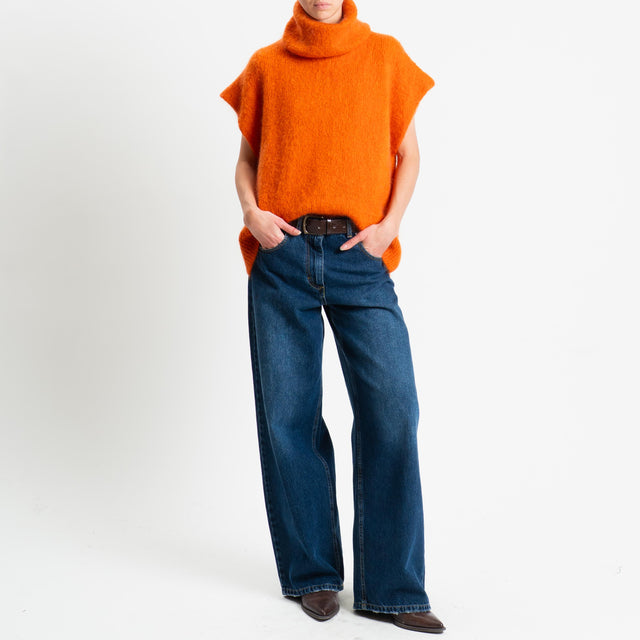 Dixie-Maglia mohair smanicata collo alto - arancio