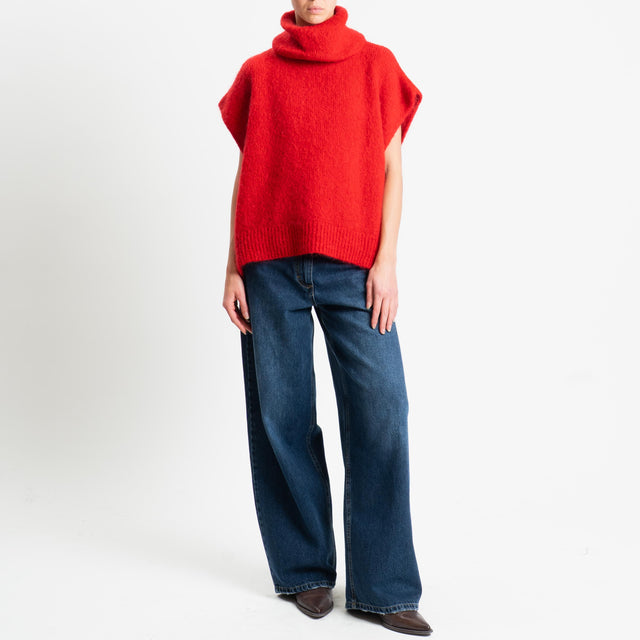 Dixie-Maglia mohair smanicata collo alto - rosso