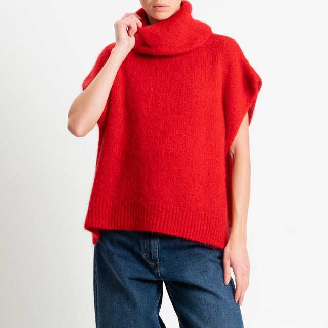 Dixie-Maglia mohair smanicata collo alto - rosso