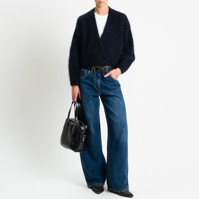 Dixie-Cardigan mohair chiusura asimmetrica- nero