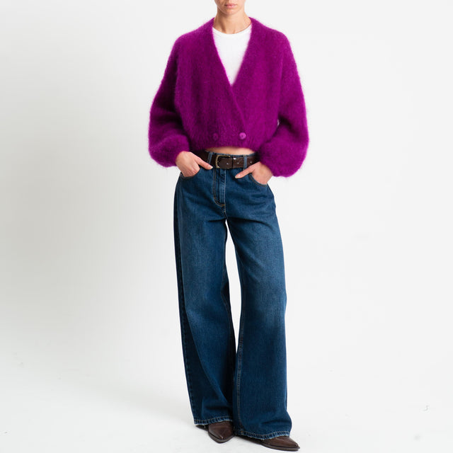 Dixie-Cardigan mohair chiusura asimmetrica - ortensia