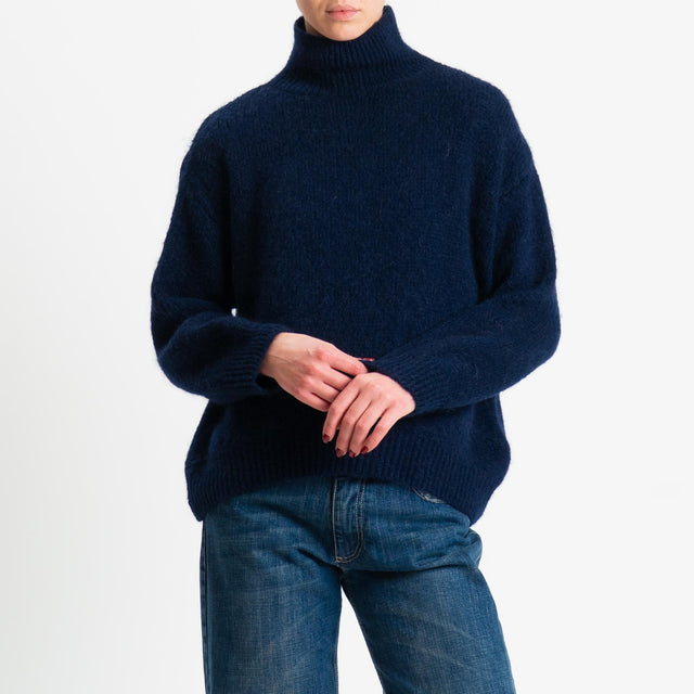 Dixie-Maglia mohair collo montato bordi a coste - blu