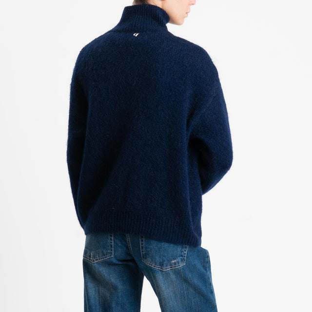 Dixie-Maglia mohair collo montato bordi a coste - blu