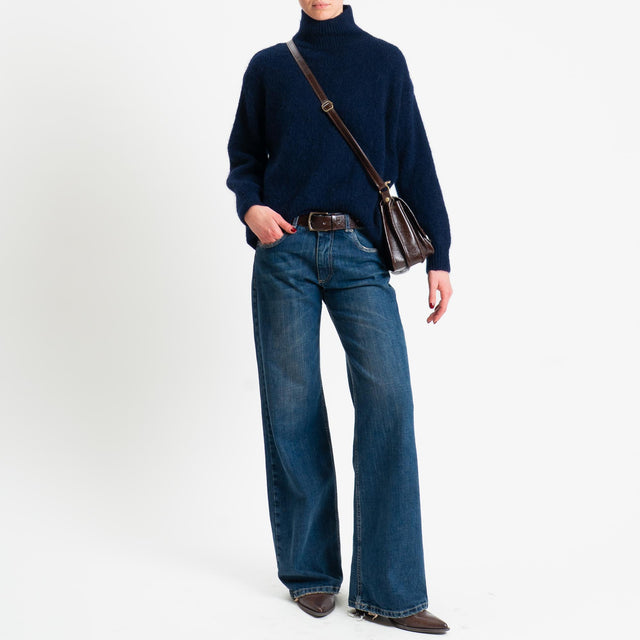 Dixie-Maglia mohair collo montato bordi a coste - blu