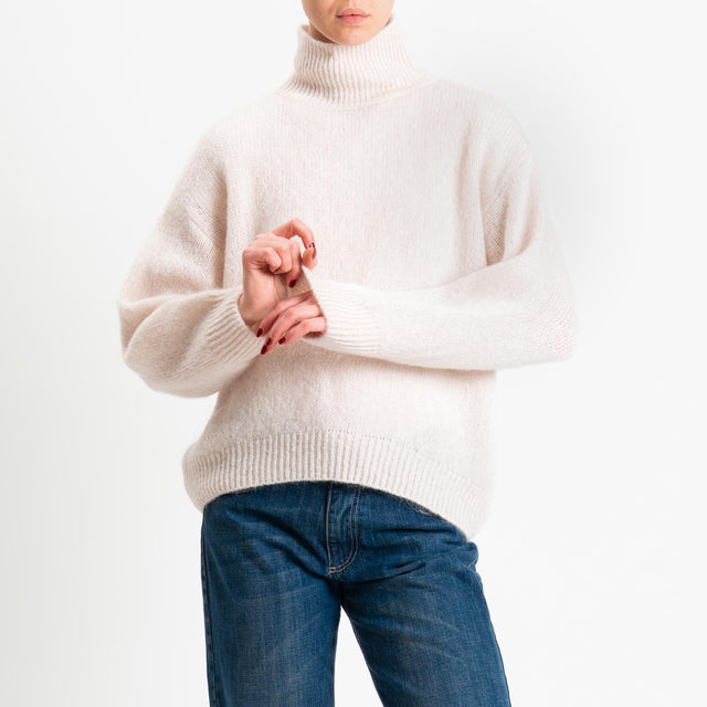 Dixie-Maglia mohair collo montato bordi a coste - panna