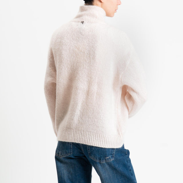 Dixie-Maglia mohair collo montato bordi a coste - panna