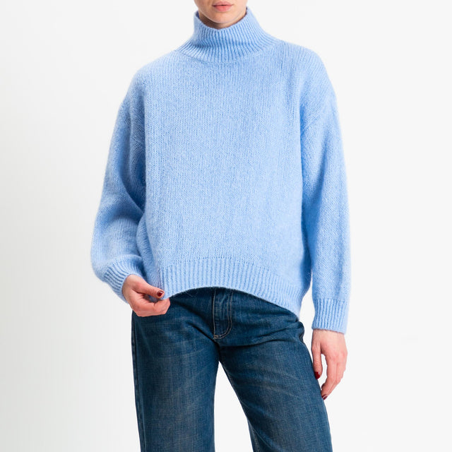 Dixie-Maglia mohair collo montato bordi a coste - celeste