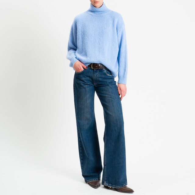Dixie-Maglia mohair collo montato bordi a coste - celeste