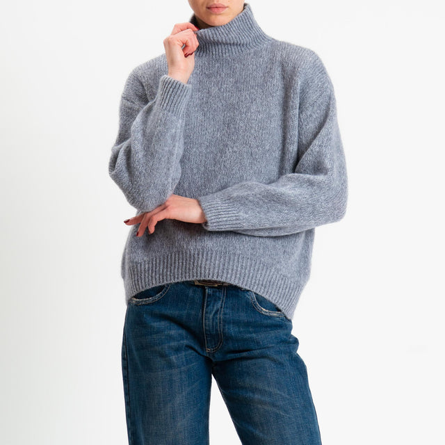 Dixie-Maglia mohair collo montato bordi a coste - grigio