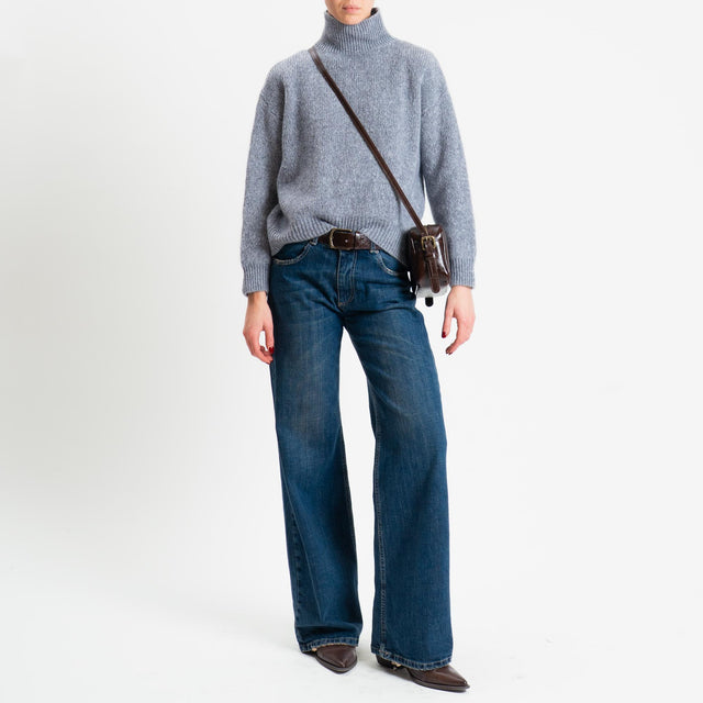 Dixie-Maglia mohair collo montato bordi a coste - grigio