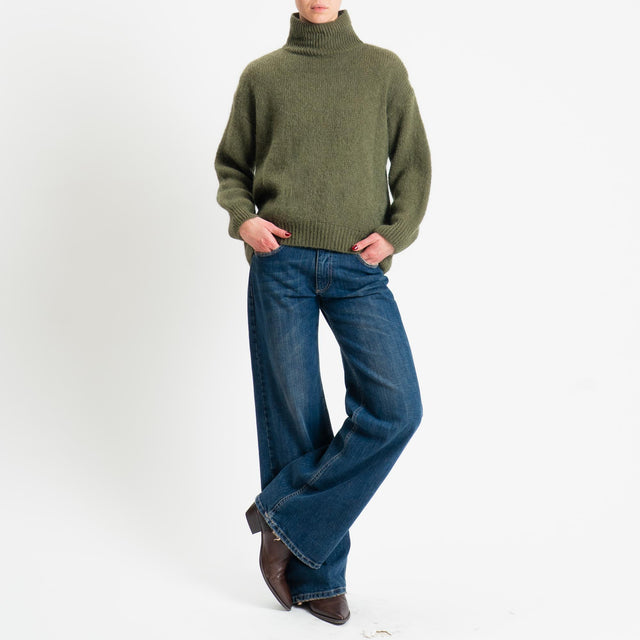 Dixie-Maglia mohair collo montato bordi a coste - militare