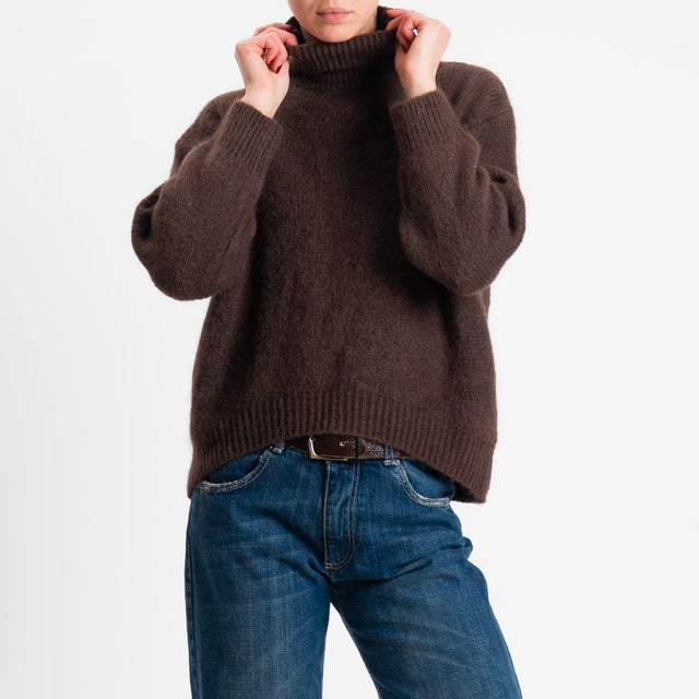 Dixie-Maglia mohair collo montato bordi a coste - moro