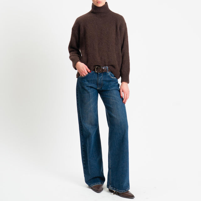 Dixie-Maglia mohair collo montato bordi a coste - moro