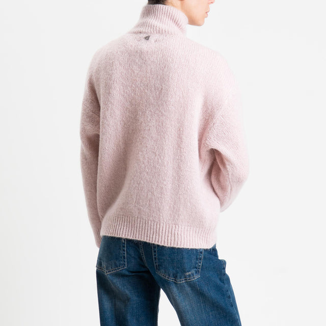 Dixie-Maglia mohair collo montato bordi a coste - rosa chiaro