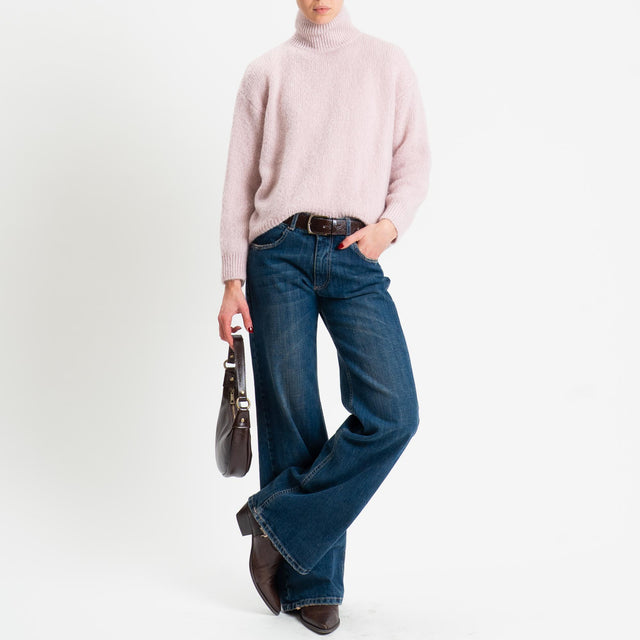 Dixie-Maglia mohair collo montato bordi a coste - rosa chiaro