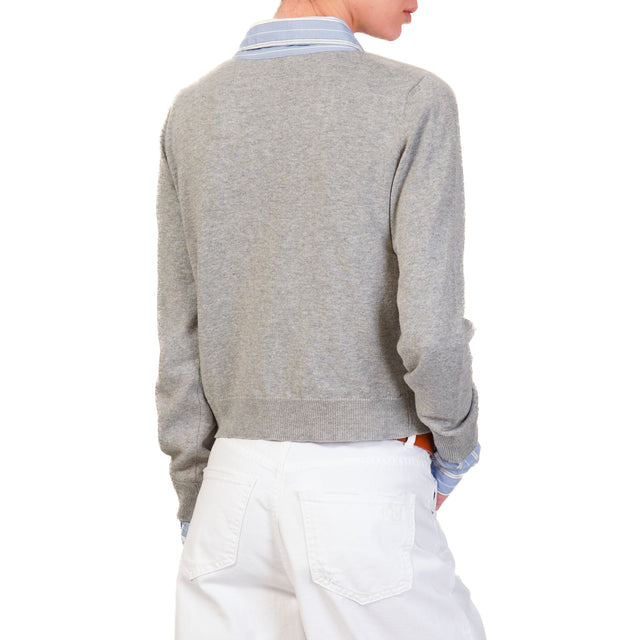 Dixie-Cardigan doppio tessuto collo camicia - grigio/celeste/bianco