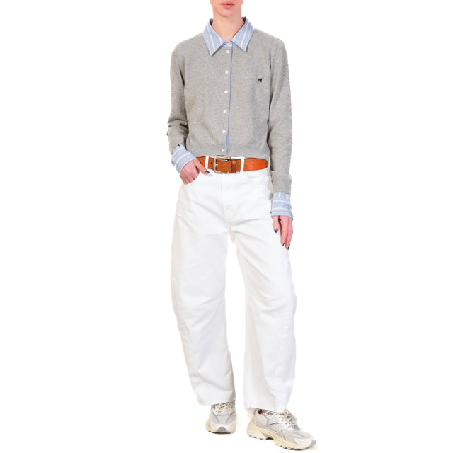 Dixie-Cardigan doppio tessuto collo camicia - grigio/celeste/bianco