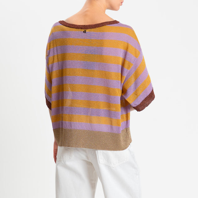 Dixie- Maglia mezza manica in lurex a righe - lilla/ocra/bronzo