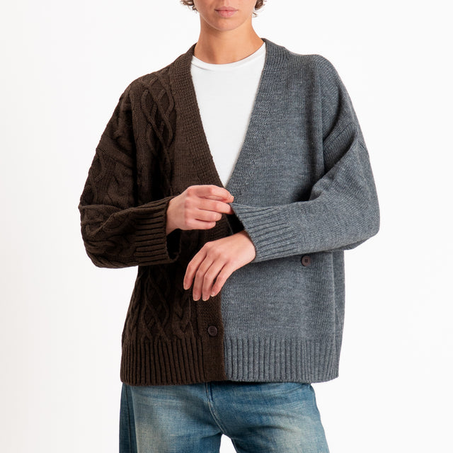 Dixie-Cardigan scollo v misto alpaca - moro/grigio