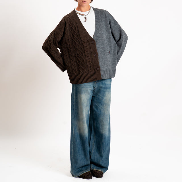 Dixie-Cardigan scollo v misto alpaca - moro/grigio