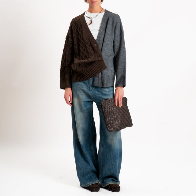 Dixie-Cardigan scollo v misto alpaca - moro/grigio
