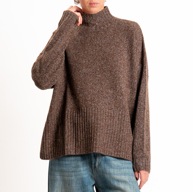 Dixie-Maglia 100% LANA collo montato spacchi laterali - moro/grigio