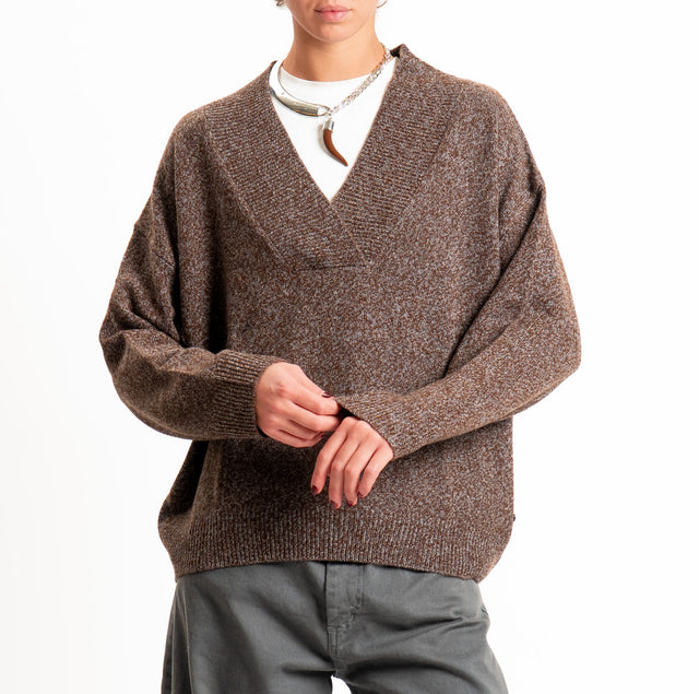 Dixie-Maglia 100% LANA scollo a v - moro/grigio