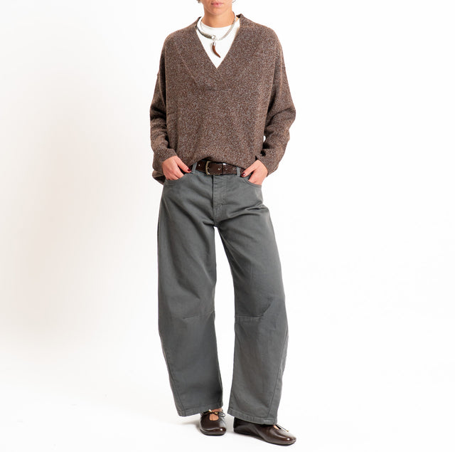 Dixie-Maglia 100% LANA scollo a v - moro/grigio