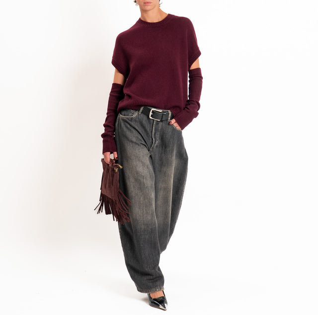 Dixie-Maglia con manicotti 100%LANA - vino