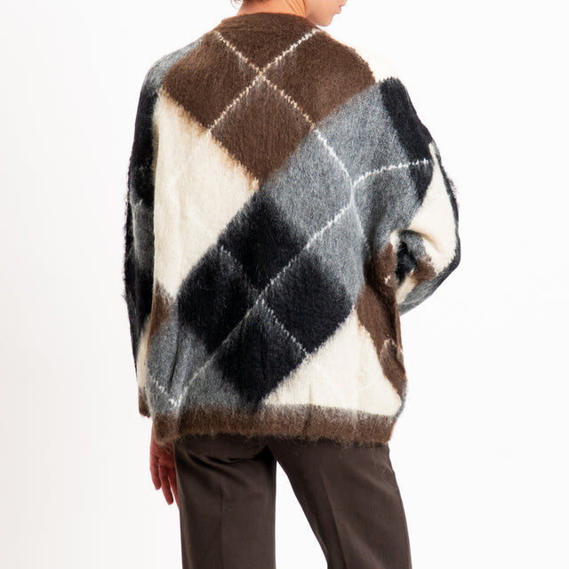 Dixie-Cardigan mohair a rombi - moro/panna/grigio